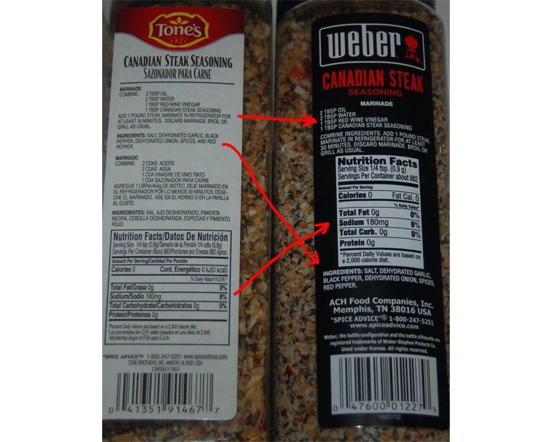 Comparison of Tones and Weber Canadian Steak Seasoning Comparison of Tones and Weber Canadian Steak Seasoning