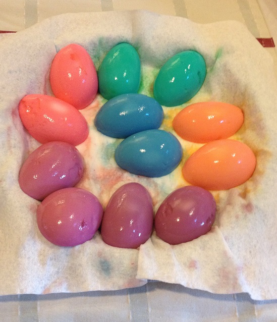 Colored Egg Whites turned over and drying