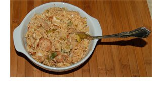 Chicken Jumbalaya on wooden placemat