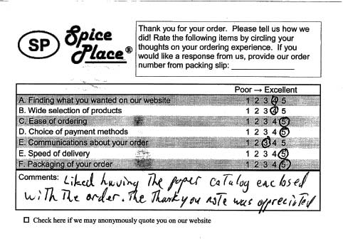  Scan of Business Reply Card for comment 13. 