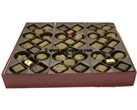 Picture of inside of the box of Mrs. Fields Decadent Chocolates